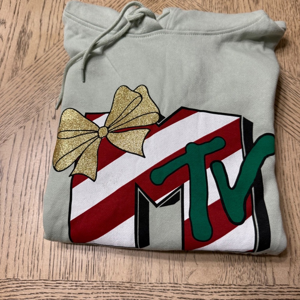 MTV Music Television Aqua Large Holiday Present Hoodie Sweatshirt